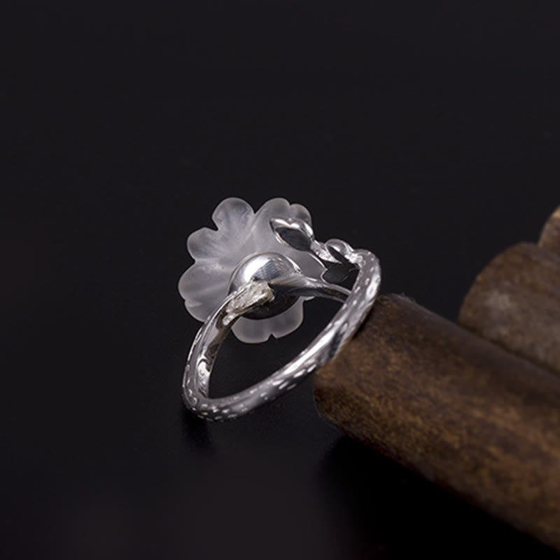 Anillo curativo ajustable de plata de ley 925 con flor de cristal blanco natural de Buddha Stones - image 7