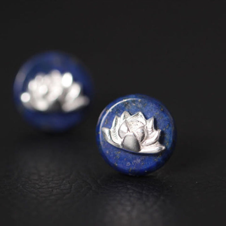 Pendientes de lapislázuli con diseño de loto en plata de ley 925 y Buddha Stones  - image 8