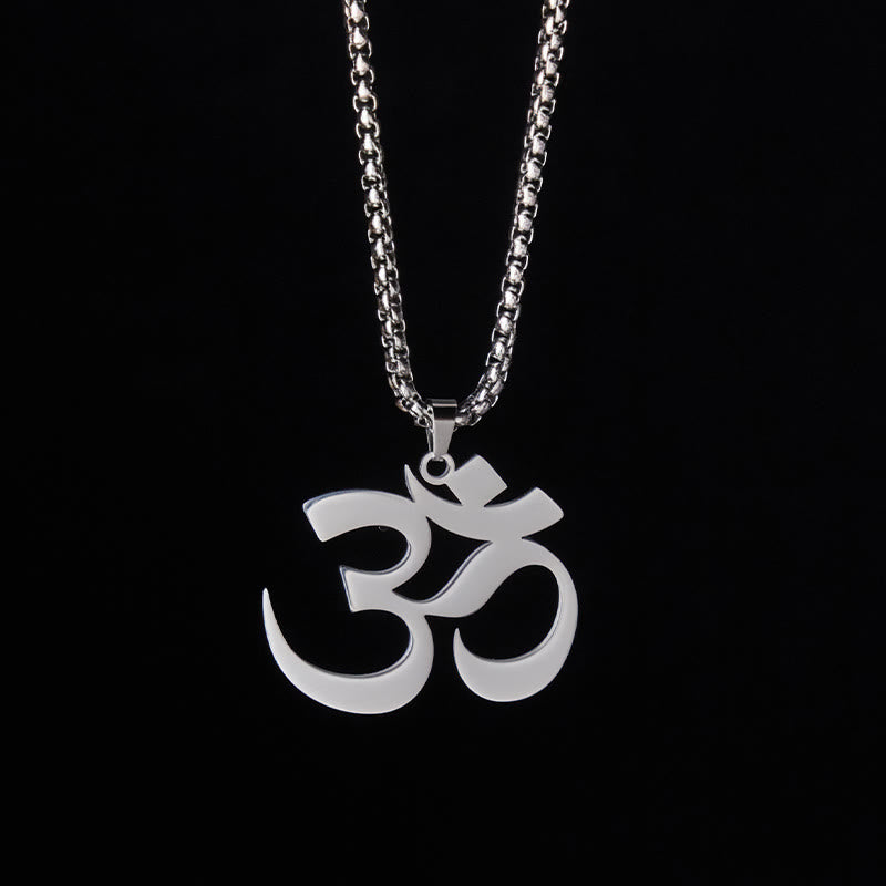 Buddha Stones Colgante de acero inoxidable con símbolo Om y mantra - Plata - image 8
