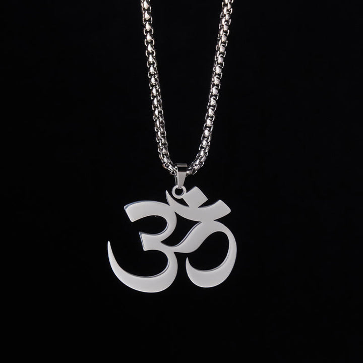 Buddha Stones Colgante de acero inoxidable con símbolo Om y mantra - Plata - image 8