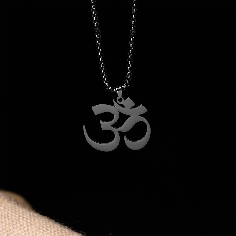 Buddha Stones Colgante de acero inoxidable con símbolo Om y mantra - Negro - image 15