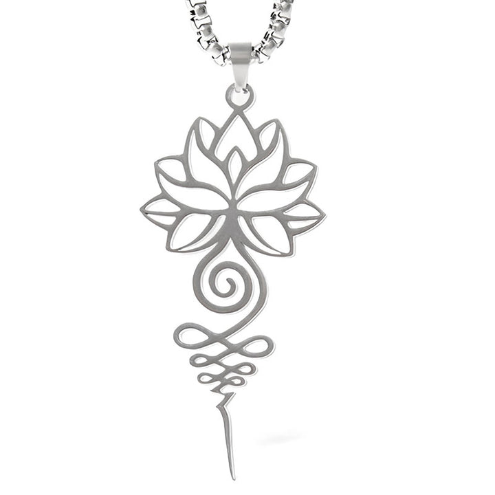 Collar colgante de acero inoxidable con diseño de símbolo de iluminación y chakras de loto y Buddha Stones. - image 5