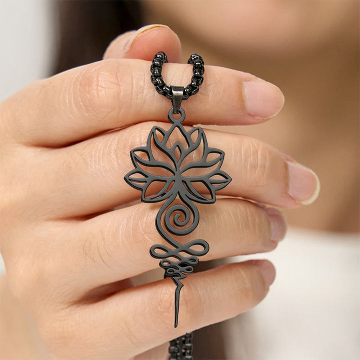 Collar colgante de acero inoxidable con diseño de símbolo de iluminación y chakras de loto y Buddha Stones. - image 16