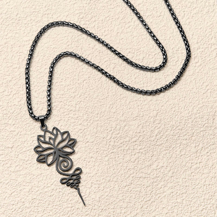Collar colgante de acero inoxidable con diseño de símbolo de iluminación y chakras de loto y Buddha Stones. - image 15