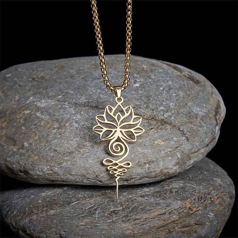 Collar colgante de acero inoxidable con diseño de símbolo de iluminación y chakras de loto y Buddha Stones. - Oro - image 7
