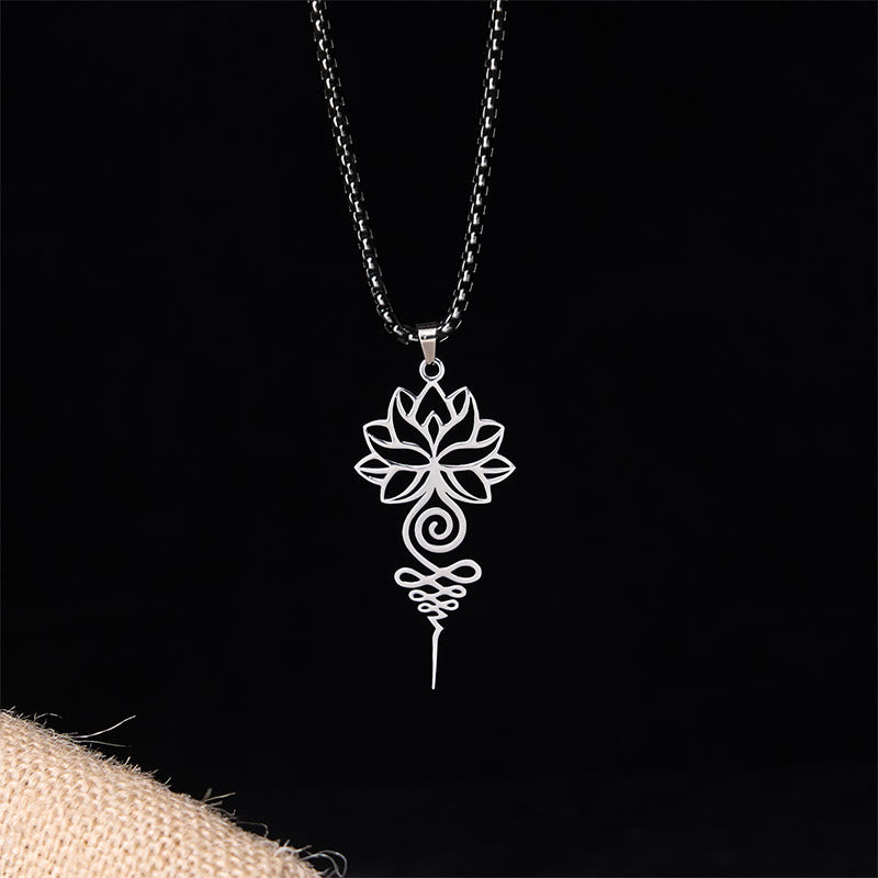 Collar colgante de acero inoxidable con diseño de símbolo de iluminación y chakras de loto y Buddha Stones. - image 1