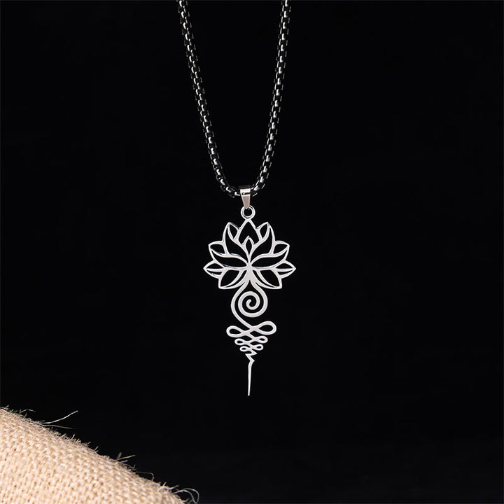 Collar colgante de acero inoxidable con diseño de símbolo de iluminación y chakras de loto y Buddha Stones. - image 1