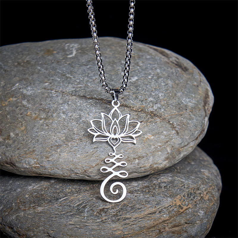 Collar con colgante de acero inoxidable con símbolo de chakra de Buddha Stones y diseño irregular de loto. - Plata - image 0