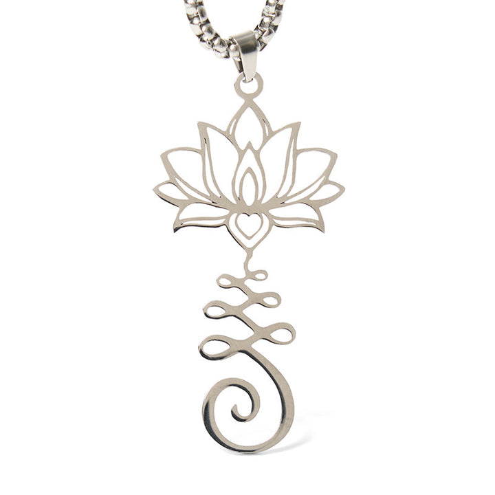 Collar con colgante de acero inoxidable con símbolo de chakra de Buddha Stones y diseño irregular de loto. - image 5