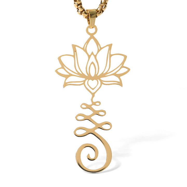 Collar con colgante de acero inoxidable con símbolo de chakra de Buddha Stones y diseño irregular de loto. - image 12