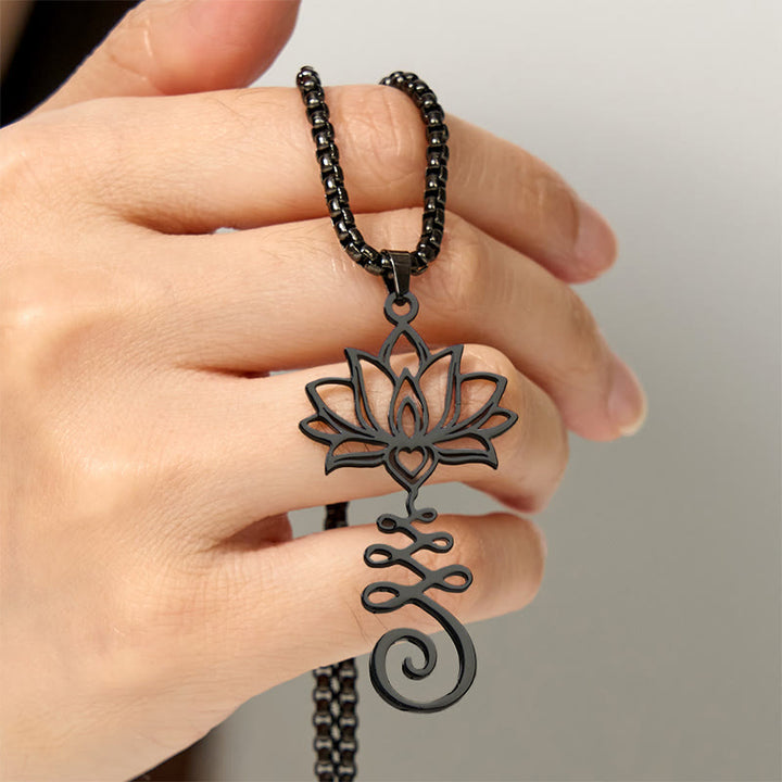 Collar con colgante de acero inoxidable con símbolo de chakra de Buddha Stones y diseño irregular de loto. - image 17