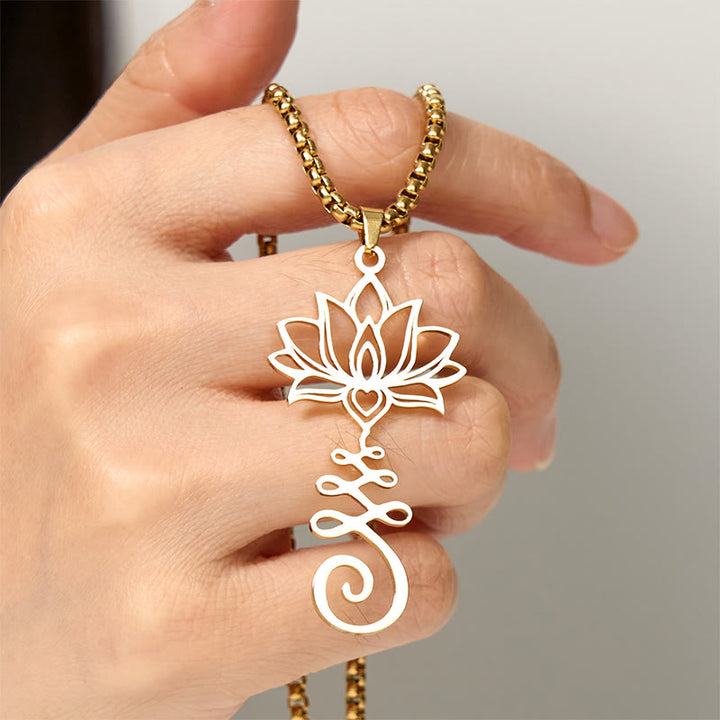 Collar con colgante de acero inoxidable con símbolo de chakra de Buddha Stones y diseño irregular de loto. - image 11