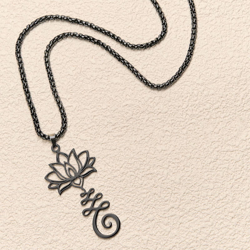 Collar con colgante de acero inoxidable con símbolo de chakra de Buddha Stones y diseño irregular de loto. - image 16