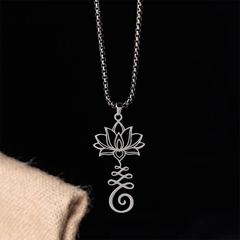 Collar con colgante de acero inoxidable con símbolo de chakra de Buddha Stones y diseño irregular de loto. - image 1