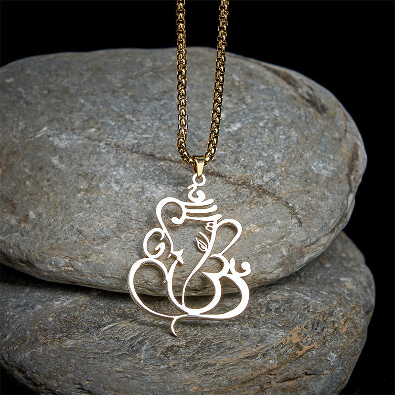 Collar con colgante de protección de acero inoxidable con elefante Ganesha y Buddha Stones - image 1