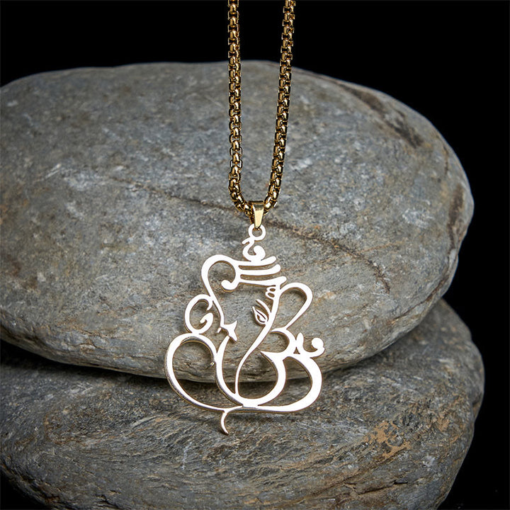 Collar con colgante de protección de acero inoxidable con elefante Ganesha y Buddha Stones - image 1