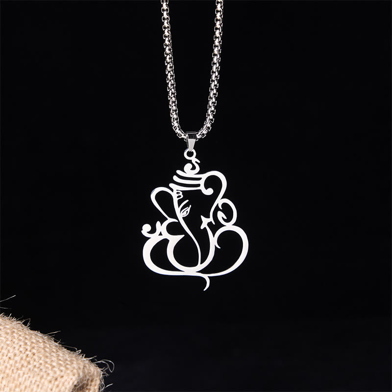 Collar con colgante de protección de acero inoxidable con elefante Ganesha y Buddha Stones - Plata - image 7