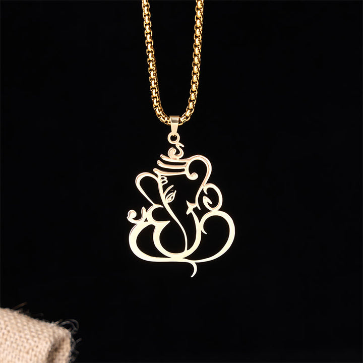 Collar con colgante de protección de acero inoxidable con elefante Ganesha y Buddha Stones - Oro - image 0