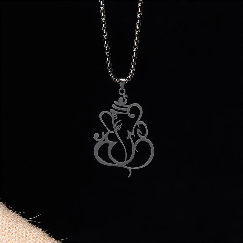Collar con colgante de protección de acero inoxidable con elefante Ganesha y Buddha Stones - Negro - image 13