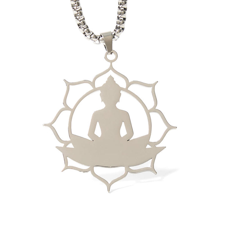 Collar con colgante de acero inoxidable con diseño de Buda sentado y loto vintage con Buddha Stones. - image 13