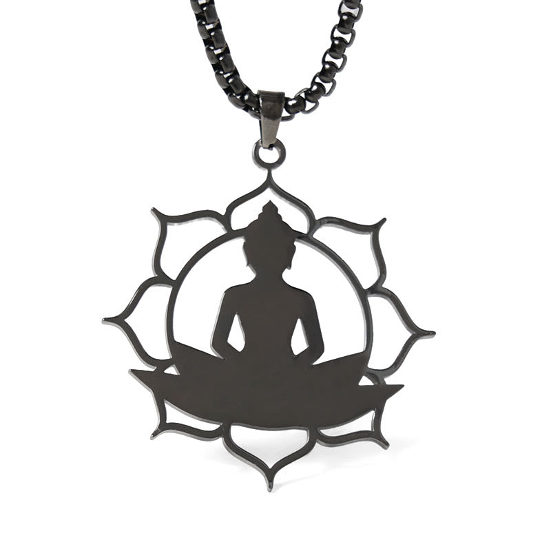 Collar con colgante de acero inoxidable con diseño de Buda sentado y loto vintage con Buddha Stones. - image 18