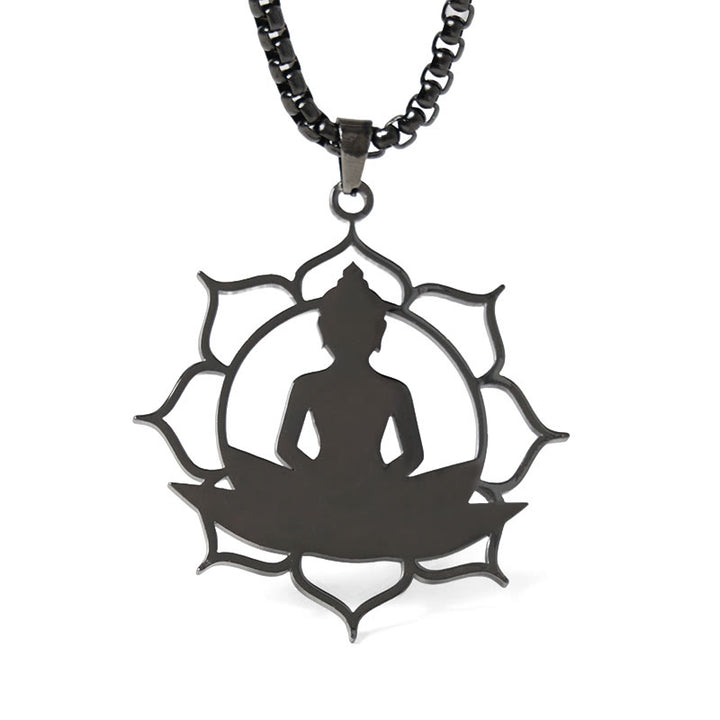 Collar con colgante de acero inoxidable con diseño de Buda sentado y loto vintage con Buddha Stones. - image 18