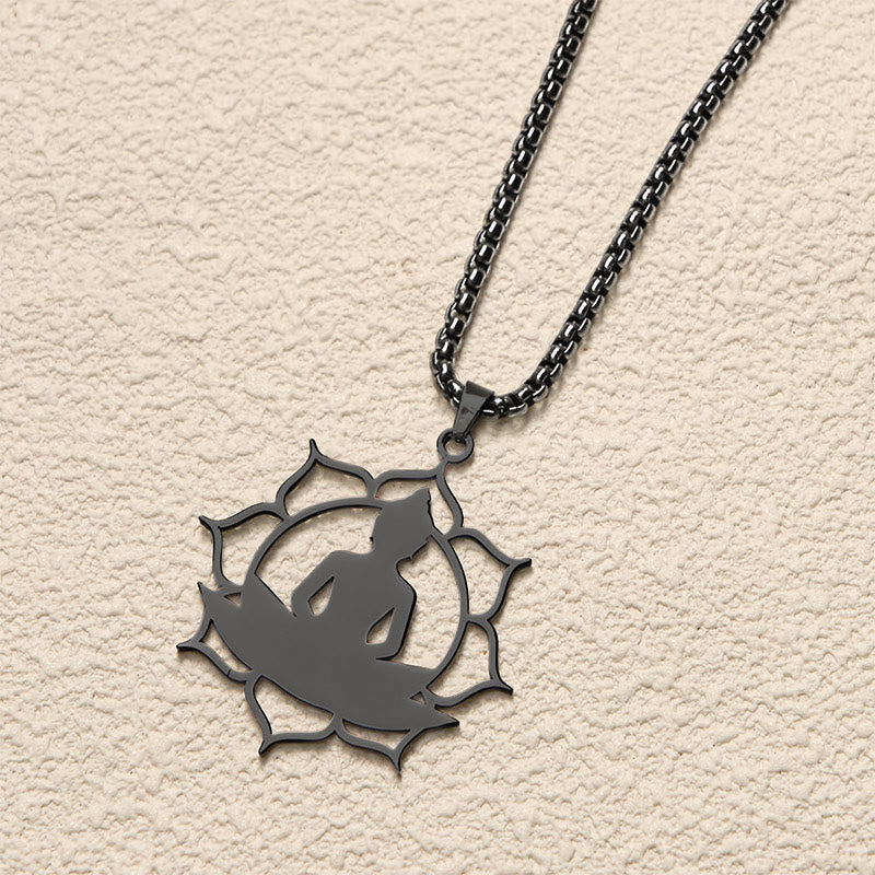 Collar con colgante de acero inoxidable con diseño de Buda sentado y loto vintage con Buddha Stones. - image 15