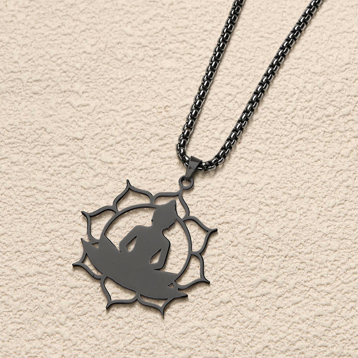 Collar con colgante de acero inoxidable con diseño de Buda sentado y loto vintage con Buddha Stones. - image 15