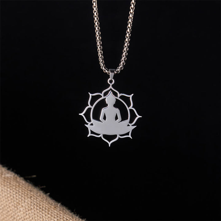 Collar con colgante de acero inoxidable con diseño de Buda sentado y loto vintage con Buddha Stones. - image 11