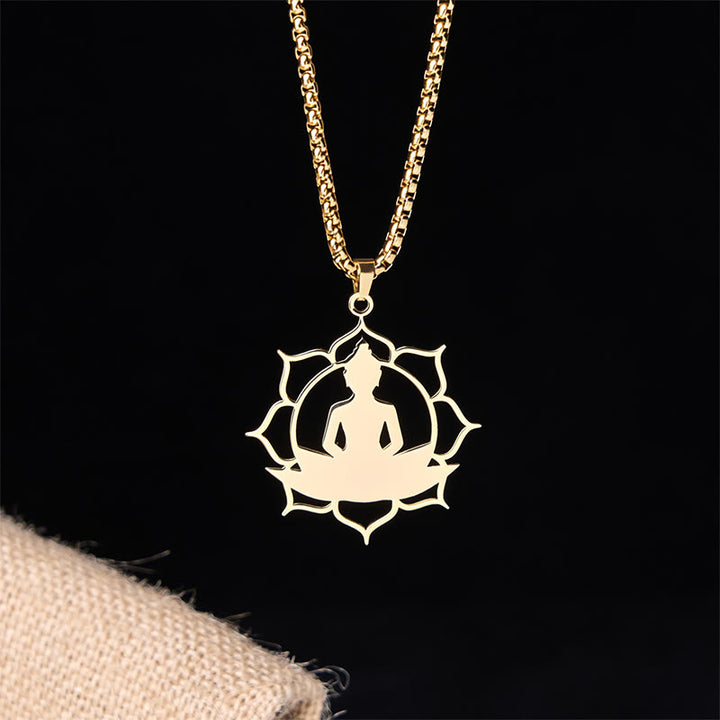 Collar con colgante de acero inoxidable con diseño de Buda sentado y loto vintage con Buddha Stones. - image 3