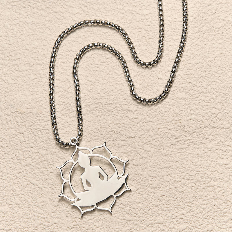 Collar con colgante de acero inoxidable con diseño de Buda sentado y loto vintage con Buddha Stones. - image 10