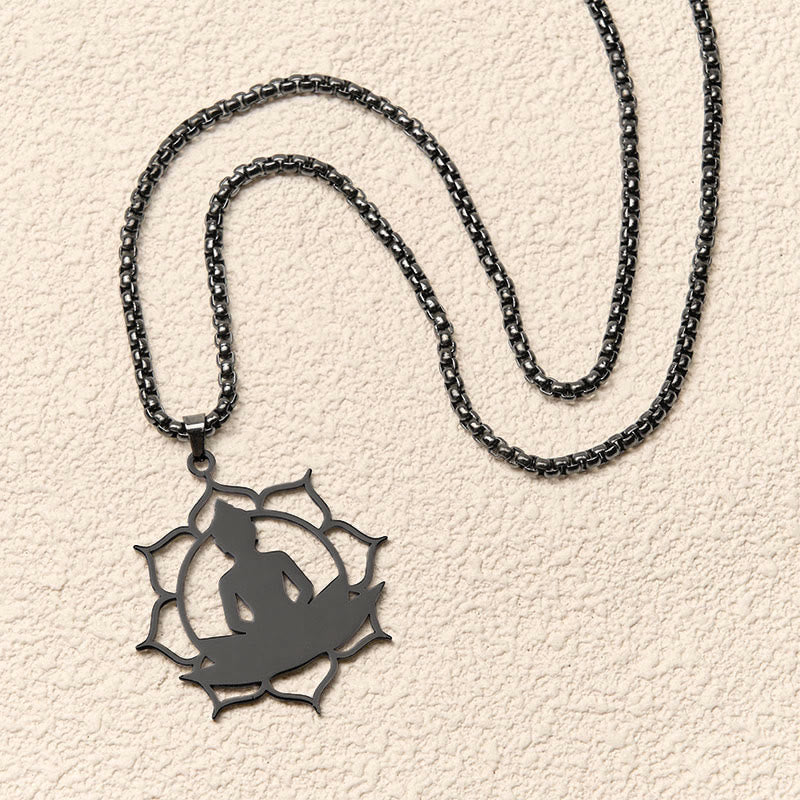 Collar con colgante de acero inoxidable con diseño de Buda sentado y loto vintage con Buddha Stones. - image 16