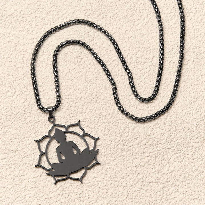 Collar con colgante de acero inoxidable con diseño de Buda sentado y loto vintage con Buddha Stones. - image 16
