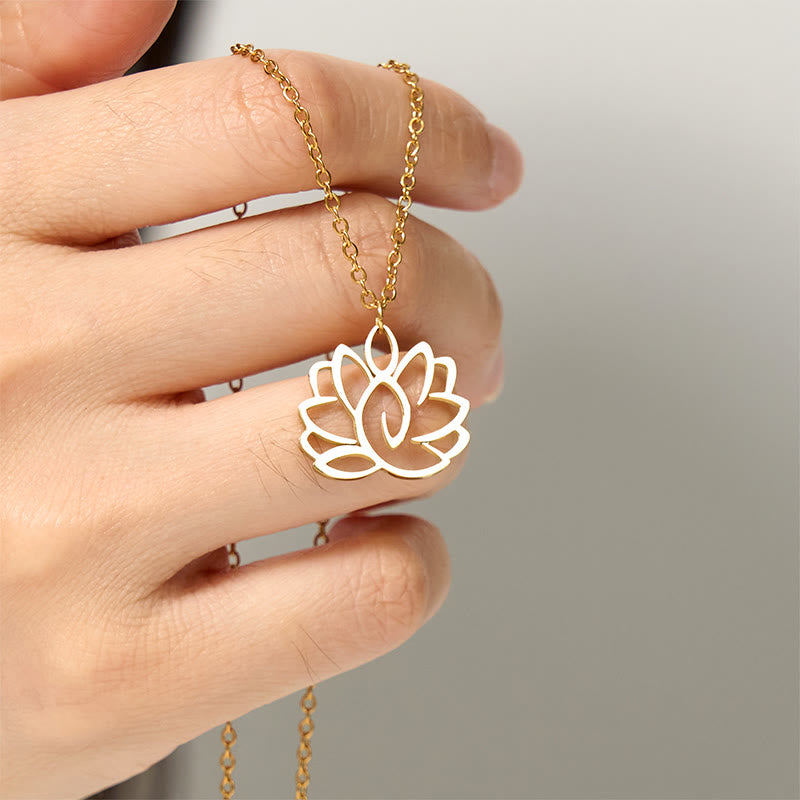 Collar con colgante de iluminación de acero inoxidable con diseño de loto hueco y Buddha Stones - image 11