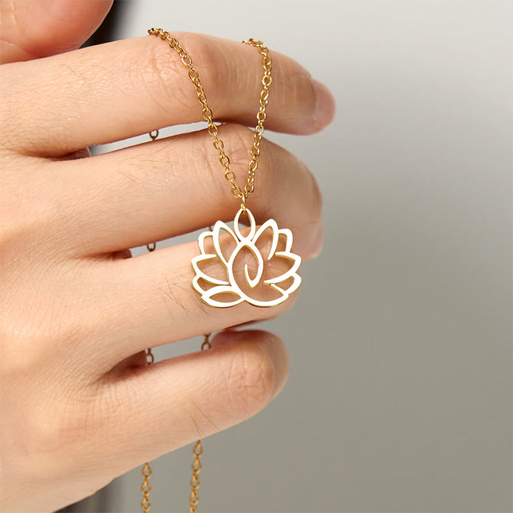 Collar con colgante de iluminación de acero inoxidable con diseño de loto hueco y Buddha Stones - image 11