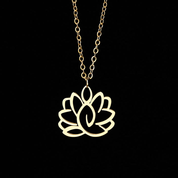 Collar con colgante de iluminación de acero inoxidable con diseño de loto hueco y Buddha Stones - Oro - image 7