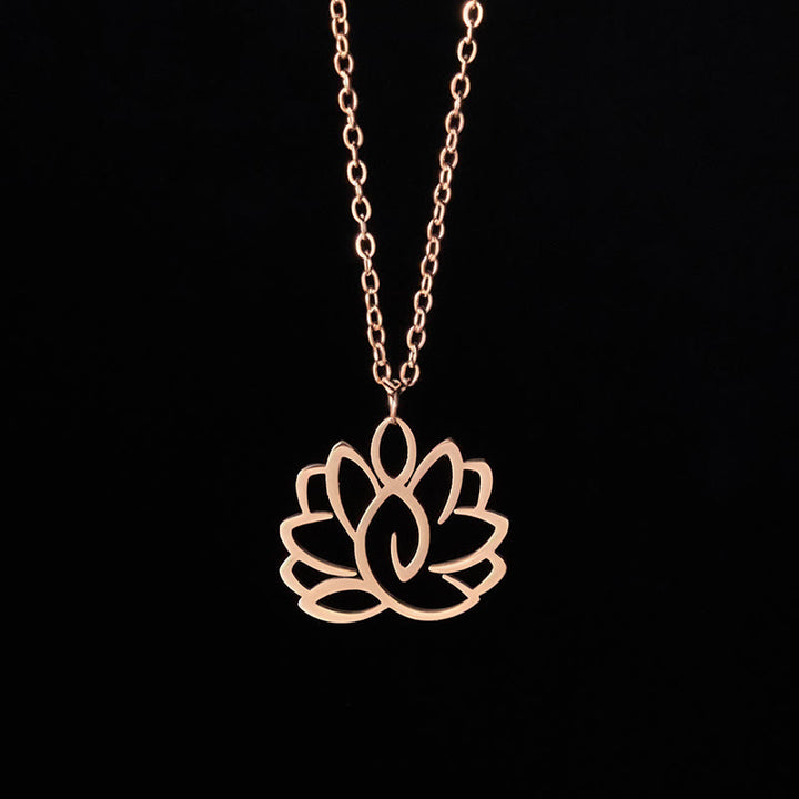 Collar con colgante de iluminación de acero inoxidable con diseño de loto hueco y Buddha Stones - Oro rosa - image 13
