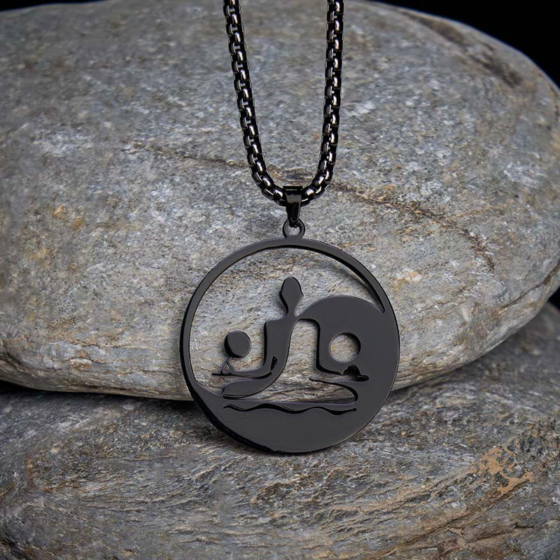 Collar con colgante de equilibrio de acero inoxidable con diseño hueco de Buddha Stones Yin Yang y piedras de Buda - image 1