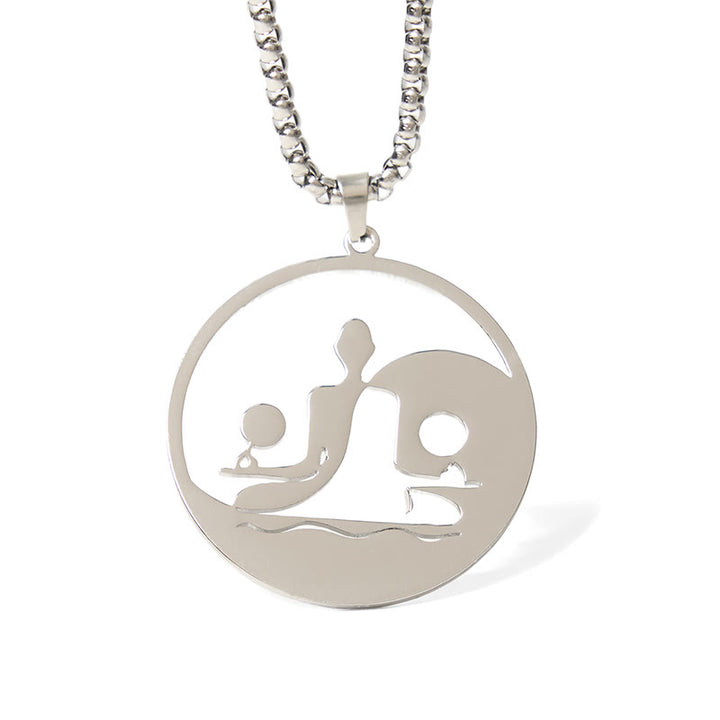 Collar con colgante de equilibrio de acero inoxidable con diseño hueco de Buddha Stones Yin Yang y piedras de Buda - Plata - image 16