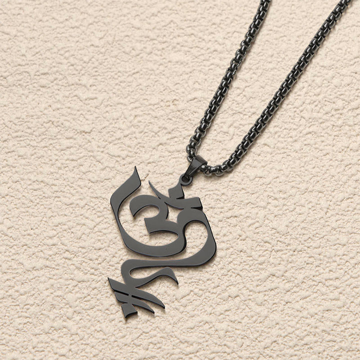 Collar con colgante de acero inoxidable con diseño geométrico de símbolo OM vintage de Buddha Stones - image 16