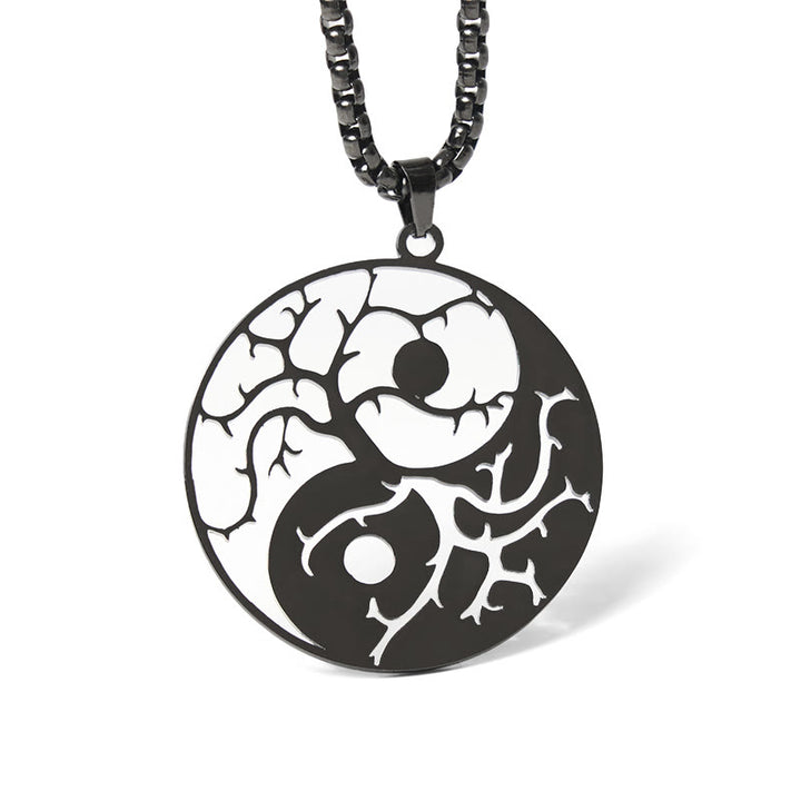 Colgante de acero inoxidable con diseño de Yin Yang, ramas y Buddha Stones. - Negro - image 0