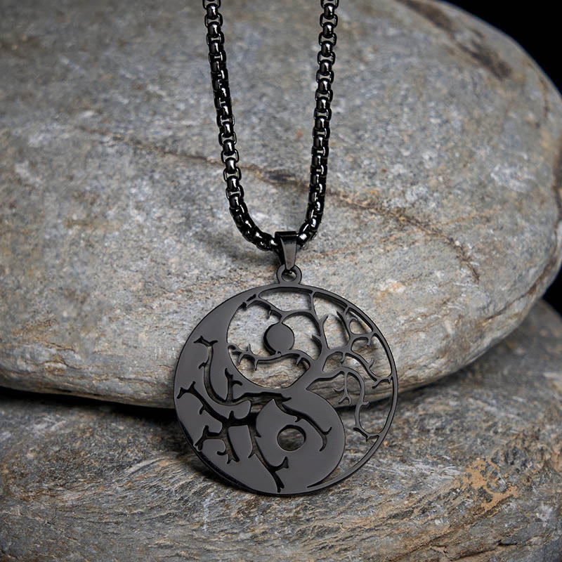 Colgante de acero inoxidable con diseño de Yin Yang, ramas y Buddha Stones. - image 1