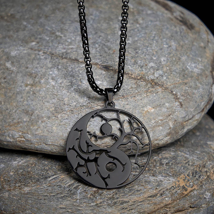 Colgante de acero inoxidable con diseño de Yin Yang, ramas y Buddha Stones. - image 1