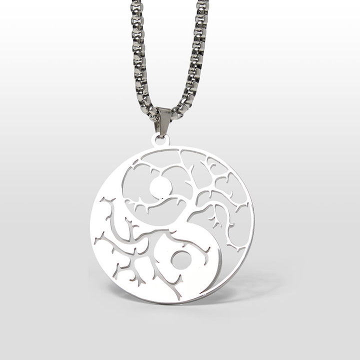 Colgante de acero inoxidable con diseño de Yin Yang, ramas y Buddha Stones. - Plata - image 7