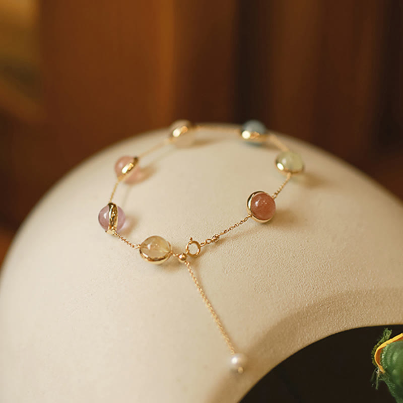Pulsera de equilibrio de cuarzo fresa y amatista con cristales de colores de Buddha Stones - image 11