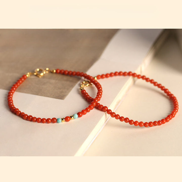 Pulsera con cuentas ultrafinas de ágata roja del sur natural de 3 mm de Buddha Stones - image 9