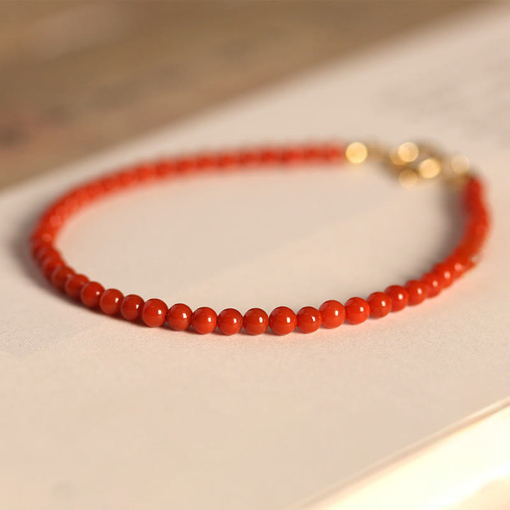 Pulsera con cuentas ultrafinas de ágata roja del sur natural de 3 mm de Buddha Stones - image 7