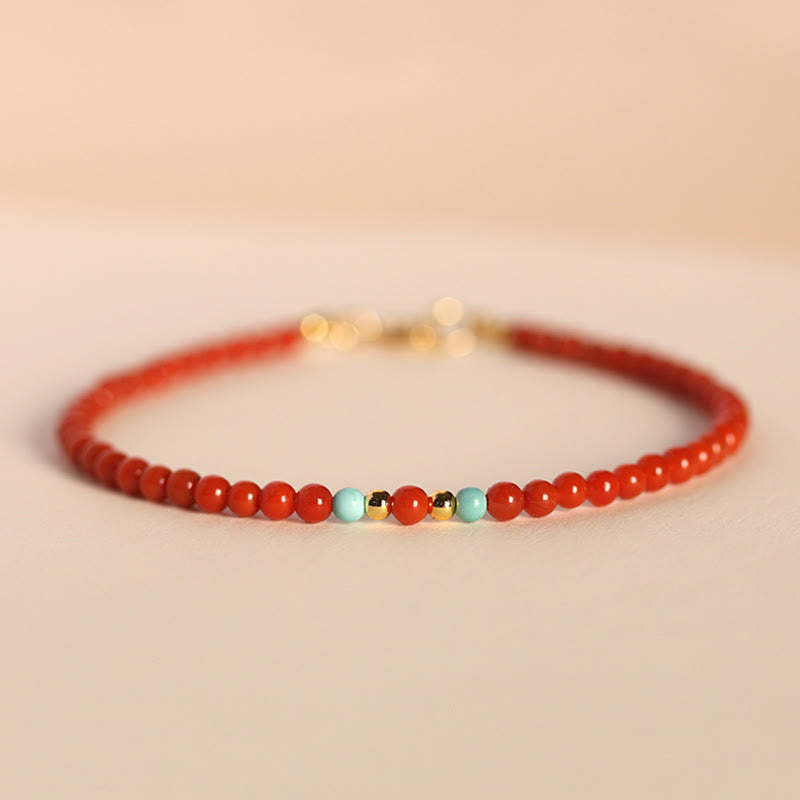 Pulsera con cuentas ultrafinas de ágata roja del sur natural de 3 mm de Buddha Stones - Ágata roja del sur y turquesa de 3 mm (circunferencia de la muñeca: 14-17 cm) - image 0
