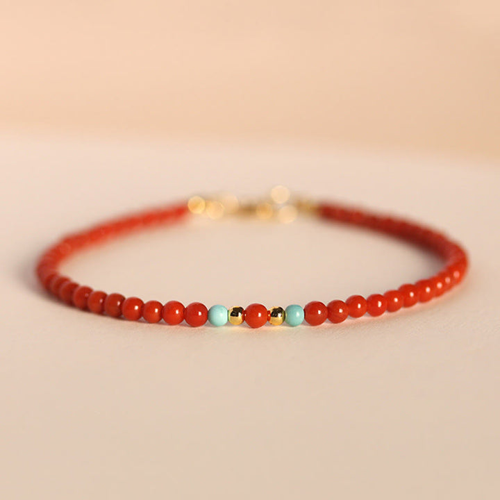 Pulsera con cuentas ultrafinas de ágata roja del sur natural de 3 mm de Buddha Stones - Ágata roja del sur y turquesa de 3 mm (circunferencia de la muñeca: 14-17 cm) - image 0