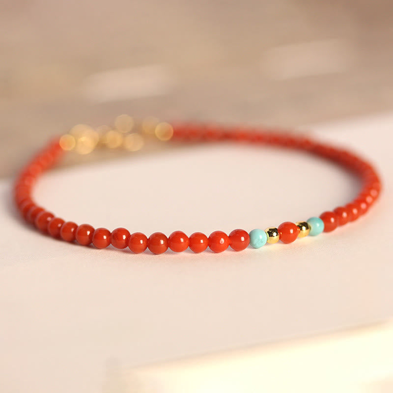 Pulsera con cuentas ultrafinas de ágata roja del sur natural de 3 mm de Buddha Stones - image 2